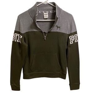 PINK Victoria's Secret Gray and Green Quarter Zip Sweatshirt